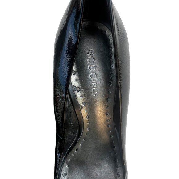 BCBGirls 8.5 M Heels Peep Toe Black Patent Leather Dressy 2" Block Heels - Picture 7 of 14